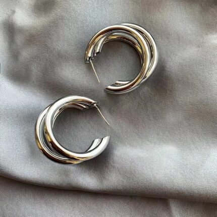 Punk Oval Hoop Earrings Metallic Geometric Ear